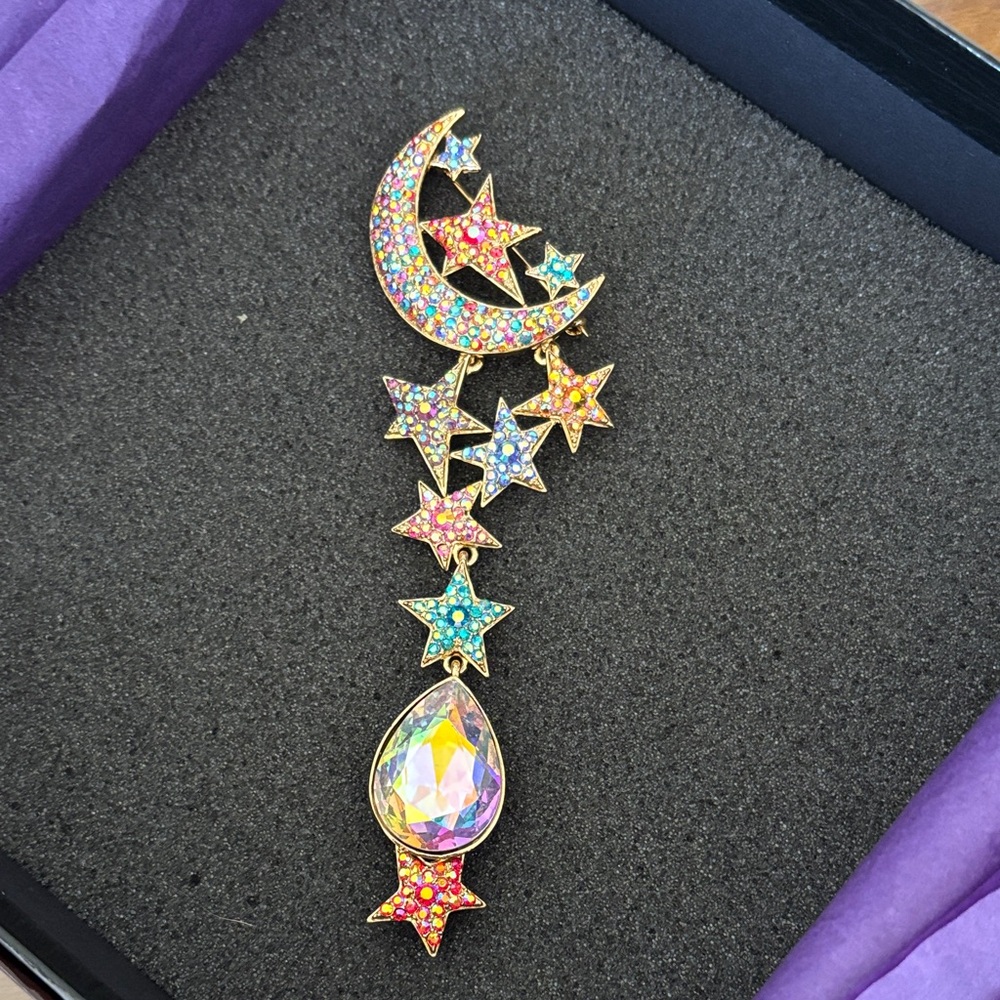 Butler & Wilson signed Star and Moon Drop Brooch